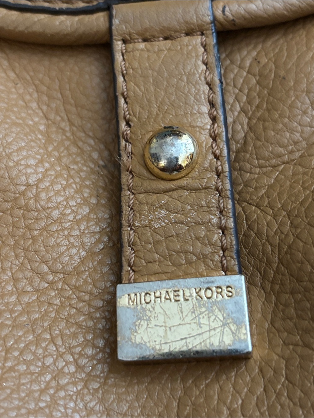 Michael Kors Tan Leather Shoulder Bag with Gold MK Medallion - Picture 9 of 15